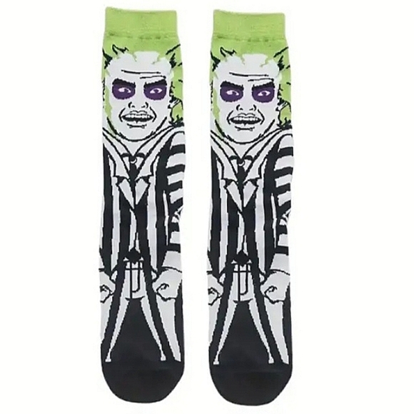 Halloween Beetlejuice Crew Socks Horror Movie Unisex Adult Scary Tim Burton NEW - Picture 1 of 1